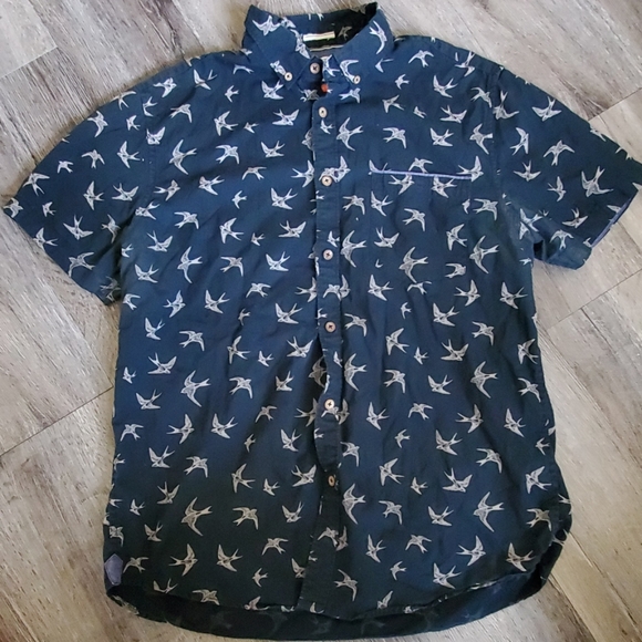 denim and flower bird shirt